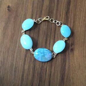 Elegant Blue Opal and Gold tone Bracelet